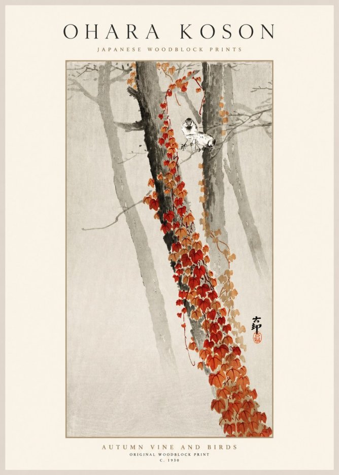 Ohara Koson Autumn Vine and Birds No1 - Plakat