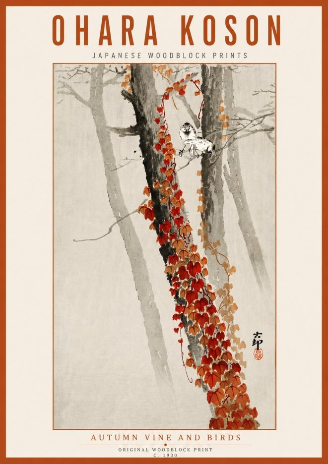 Ohara Koson Autumn Vine and Birds No6 - Plakat