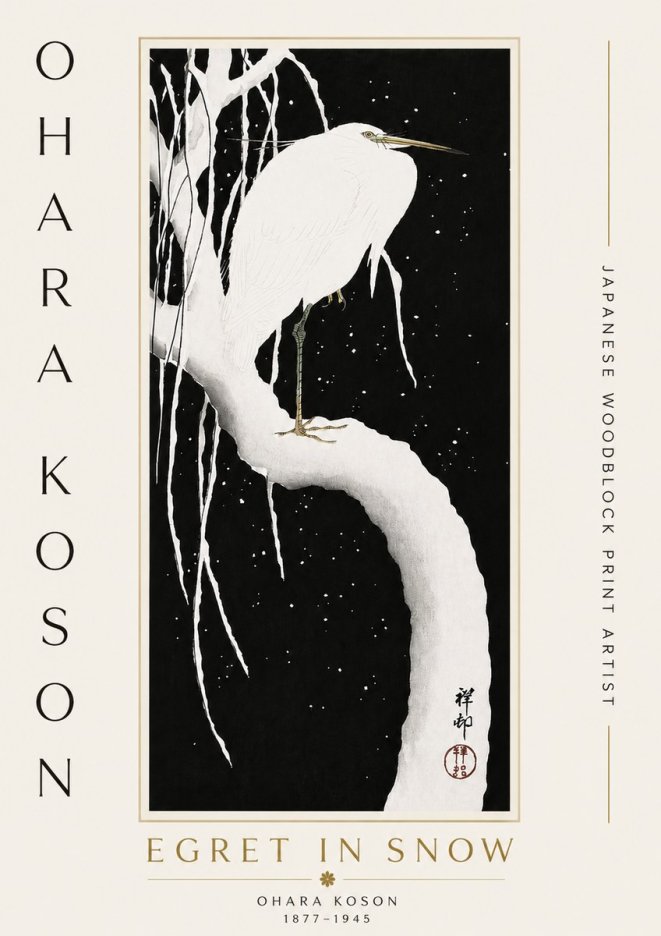 Ohara Koson Egret in Snow No5 - Plakat