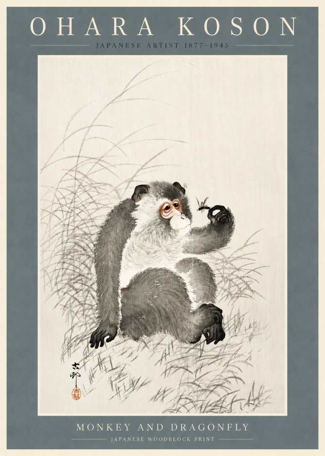 Ohara Koson Monkey and Dragonfly No2 - Plakat