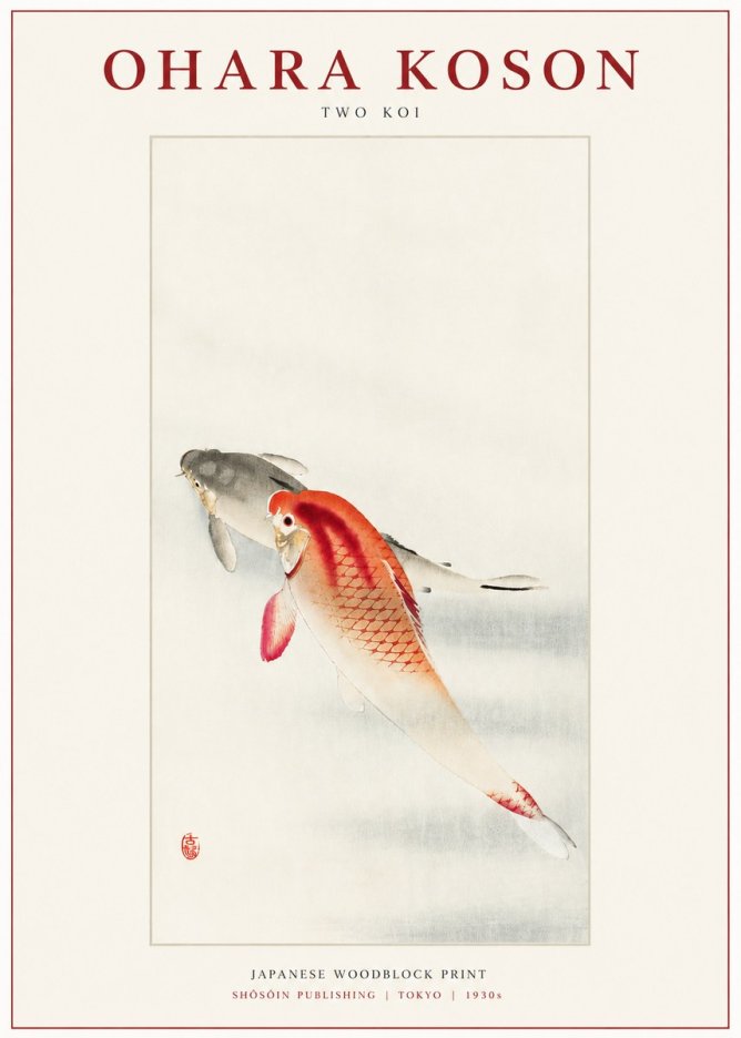 Ohara Koson Two Koi II No3 - Plakat