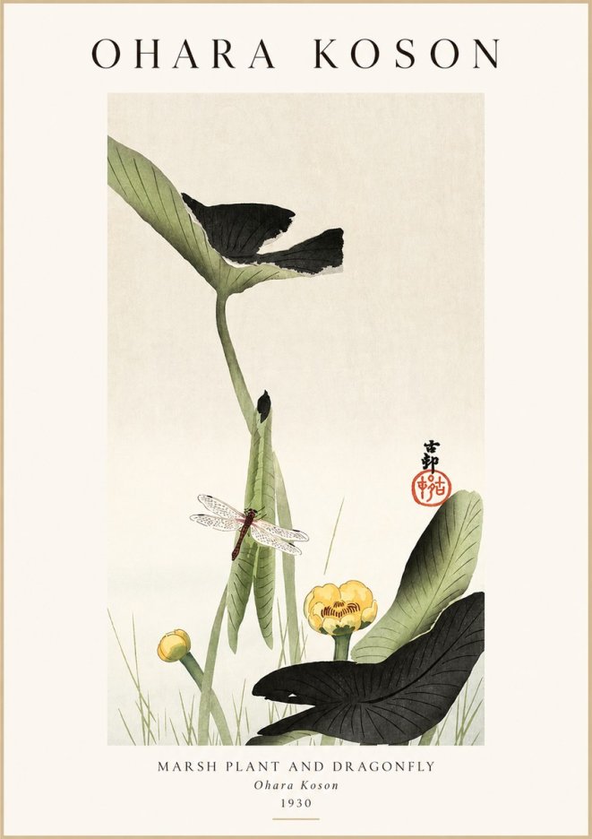 Ohara Koson Marsh Plant and Dragonfly No1 - Plakat