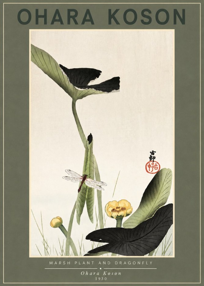 Ohara Koson Marsh Plant and Dragonfly No2 - Plakat
