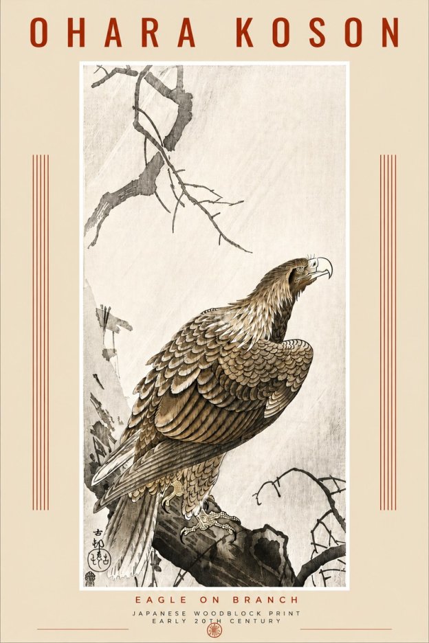 Ohara Koson Eagle on Branch No4 - Plakat