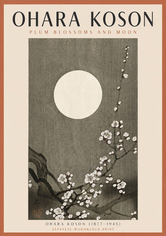 Ohara Koson Plum Blossoms and Moon No5 - Plakat
