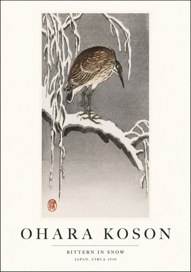 Ohara Koson Bittern in Snow No1 - Plakat