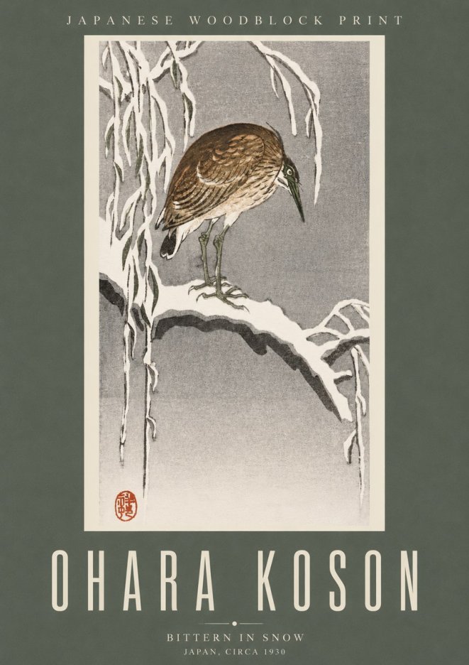 Ohara Koson Bittern in Snow No2 - Plakat