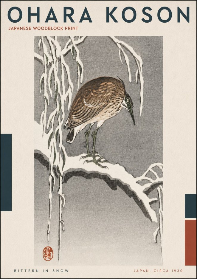 Ohara Koson Bittern in Snow No4 - Plakat