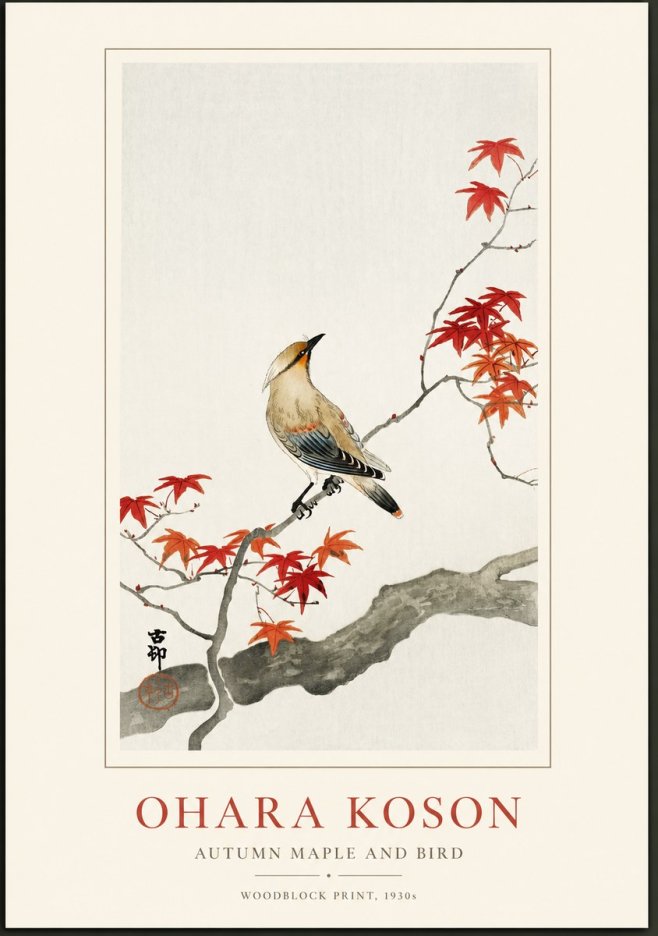Ohara Koson Autumn Maple and Bird No1 - Plakat