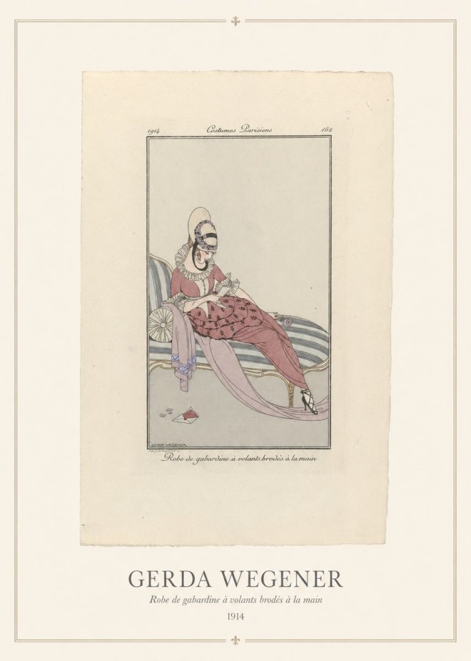 Gerda Wegener Robe De Gabardine À Volants Brodés À La Main I No5 - Plakat
