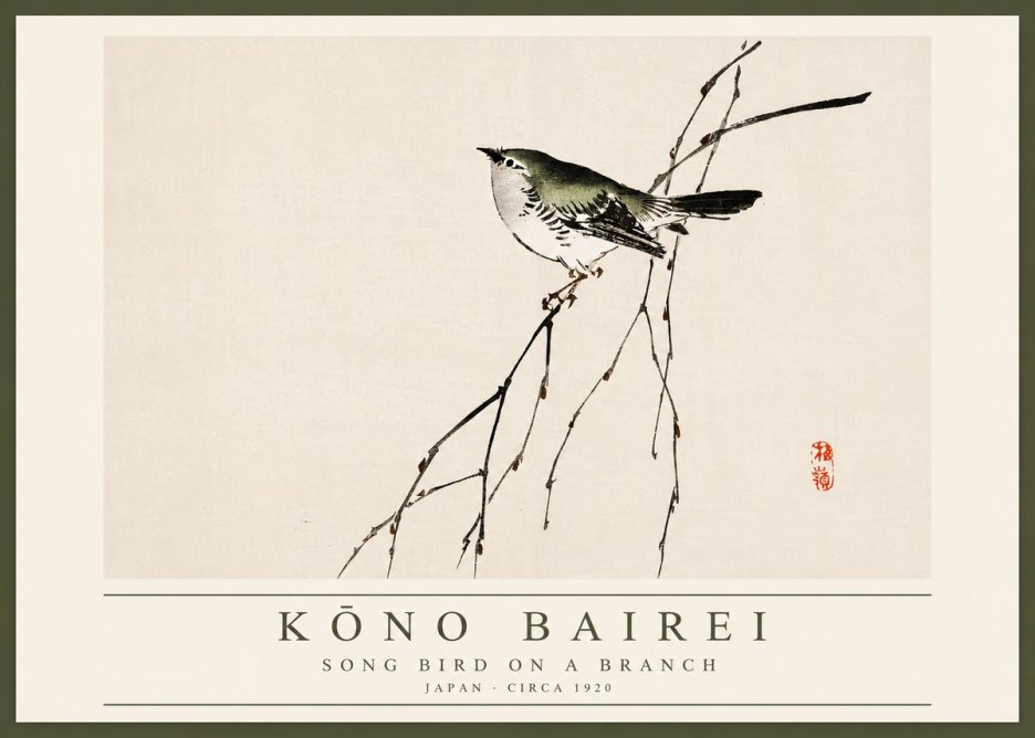 Kōno Bairei Song Bird on a Branch No2 - Plakat