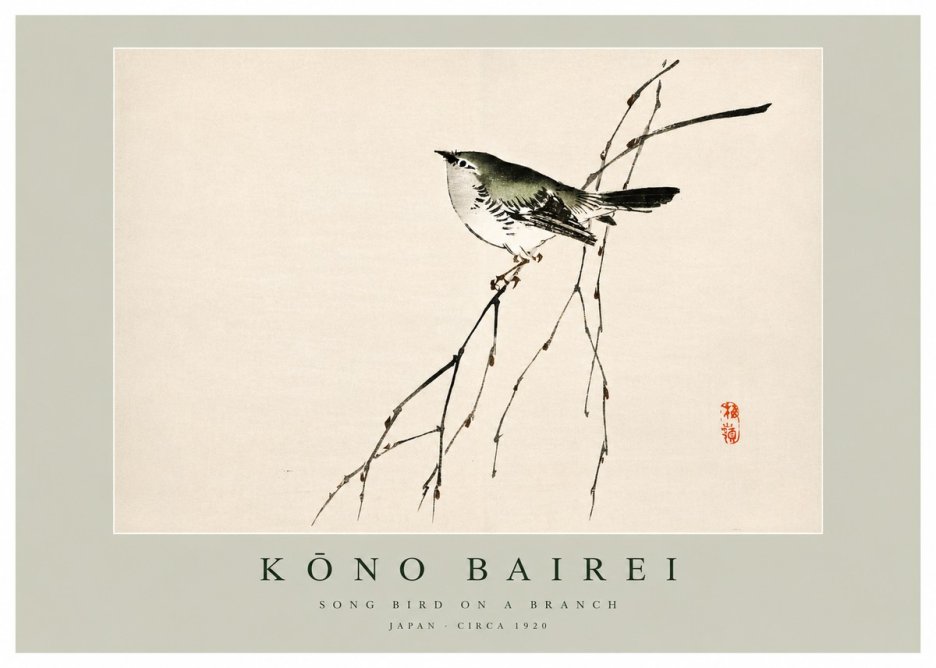 Kōno Bairei Song Bird on a Branch No3 - Plakat