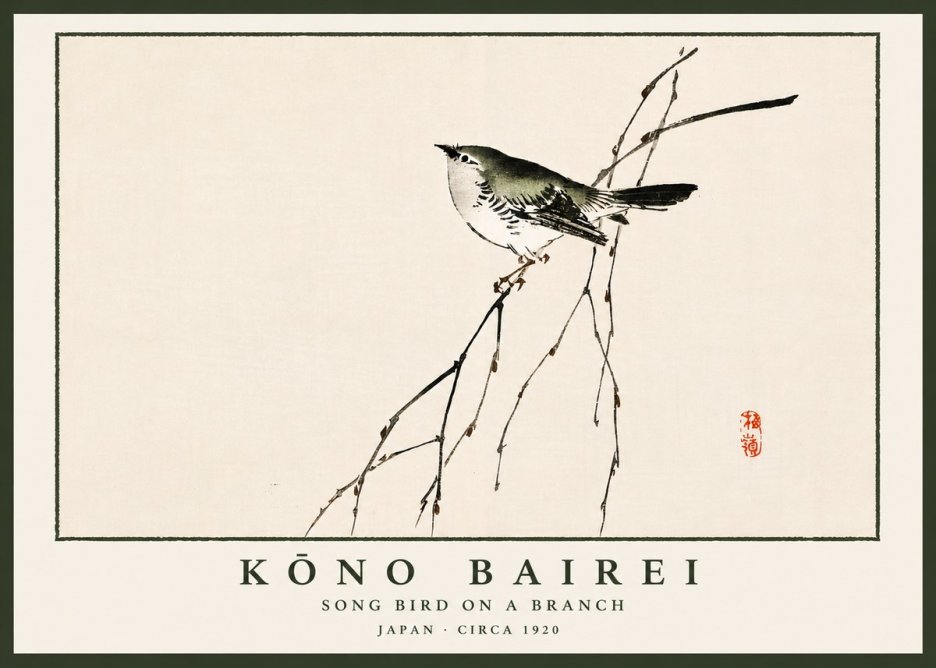 Kōno Bairei Song Bird on a Branch No5 - Plakat