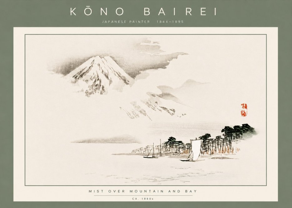 Kōno Bairei Mount Fuji with Boats No5 - Plakat
