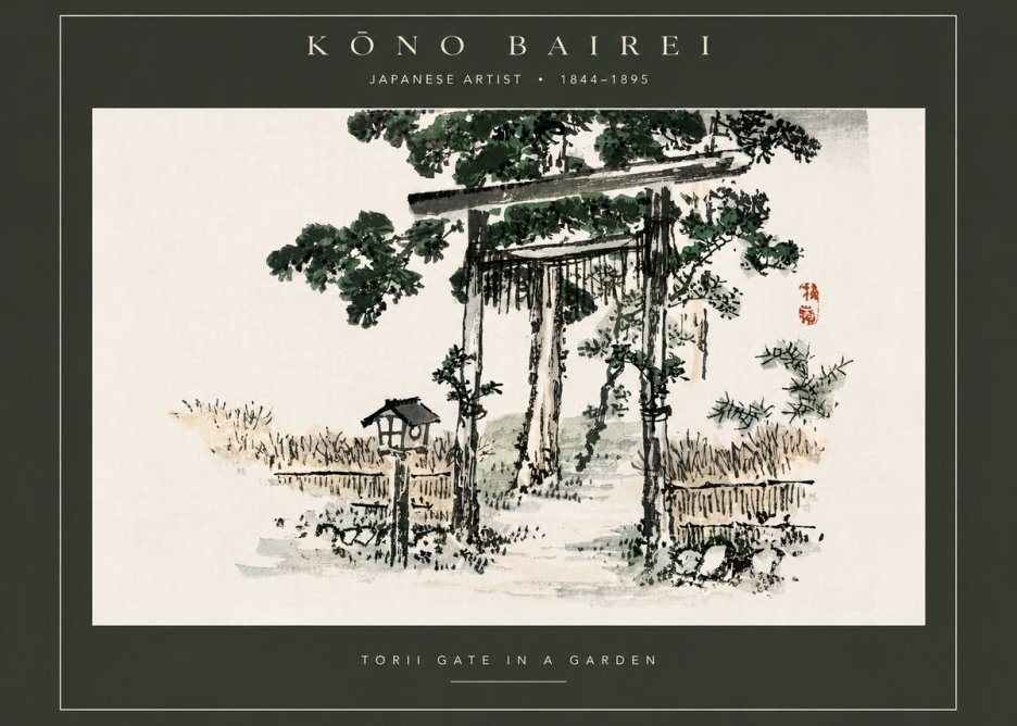 Kōno Bairei Torii Gate in a Garden No5 - Plakat