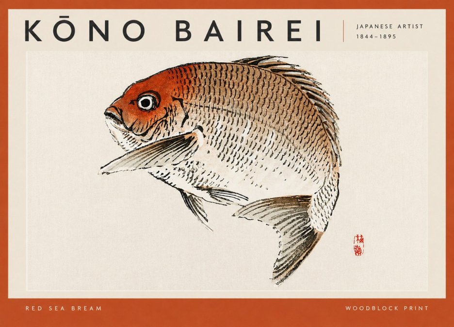 Kōno Bairei Red Sea Bream No4 - Plakat