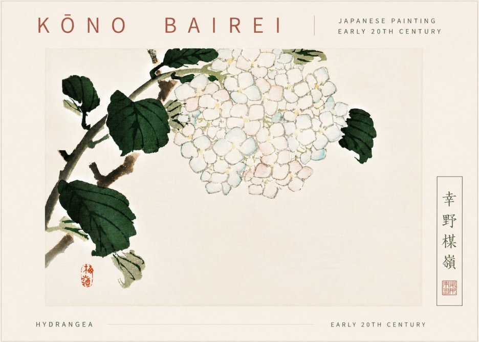 Kōno Bairei Hydrangea No6 - Plakat