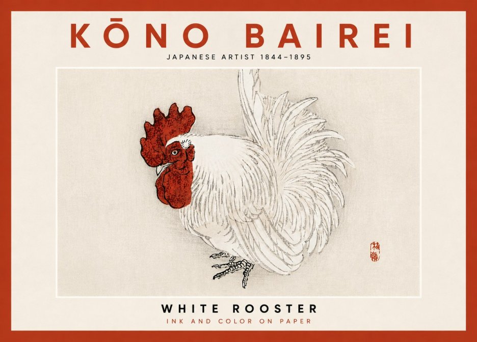 Kōno Bairei White Rooster No4 - Plakat