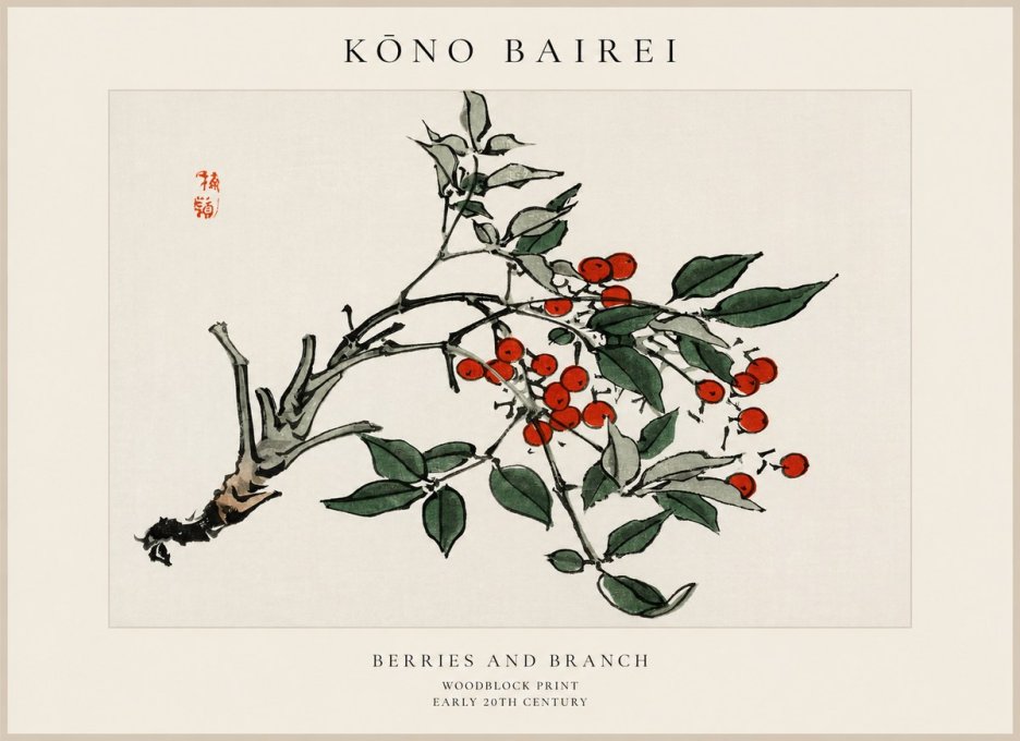 Kōno Bairei Berries and Branch No1 - Plakat