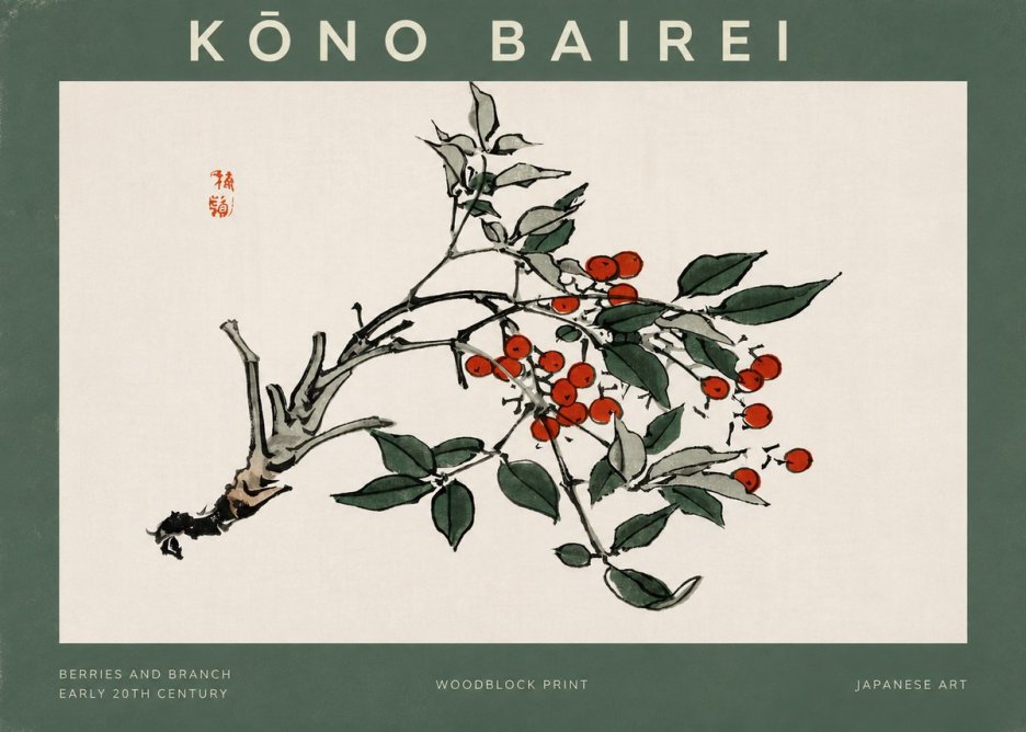 Kōno Bairei Berries and Branch No2 - Plakat