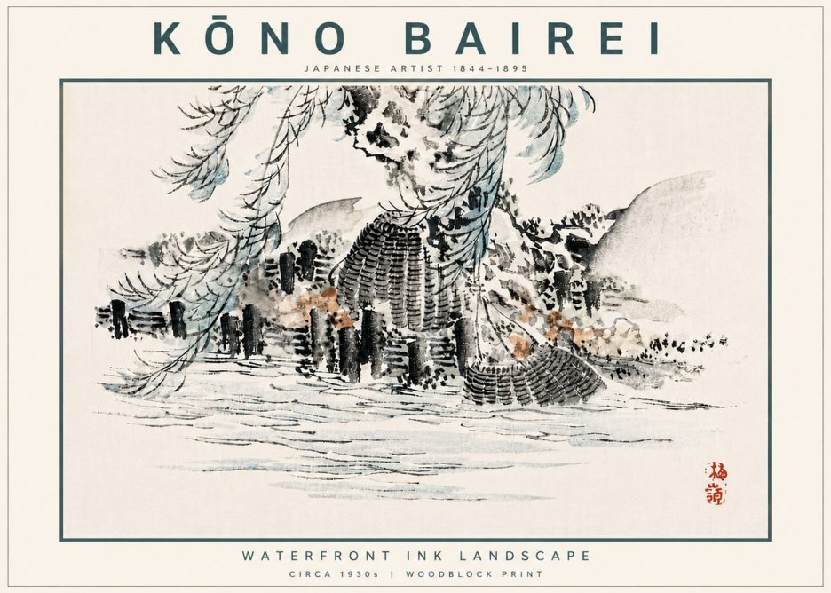 Kōno Bairei Waterfront Ink Landscape No6 - Plakat
