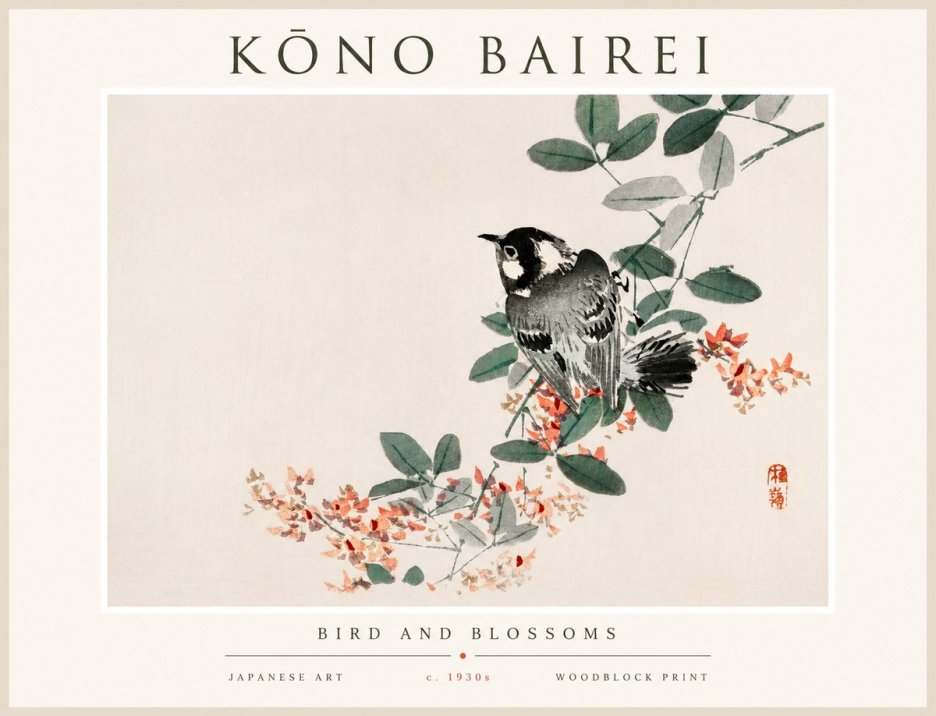 Kōno Bairei Bird and Blossoms No1 - Plakat