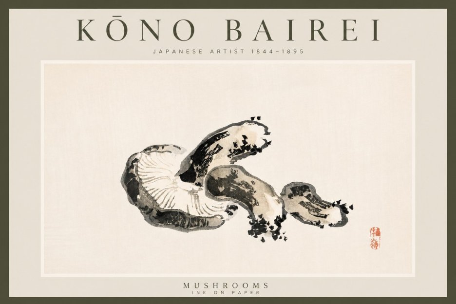 Kōno Bairei Mushrooms No3 - Plakat