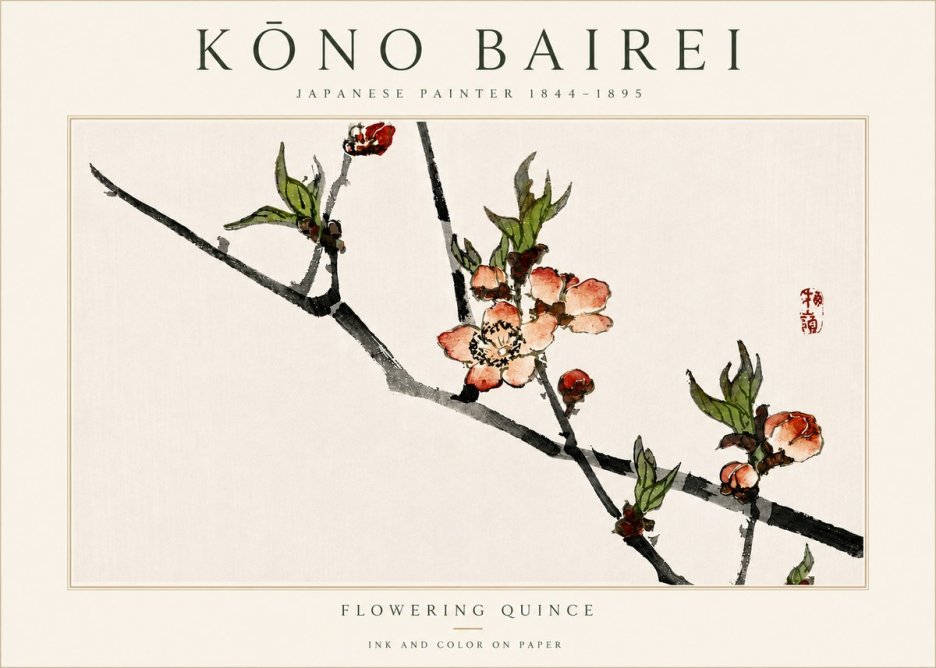 Kōno Bairei Flowering Quince No5 - Plakat