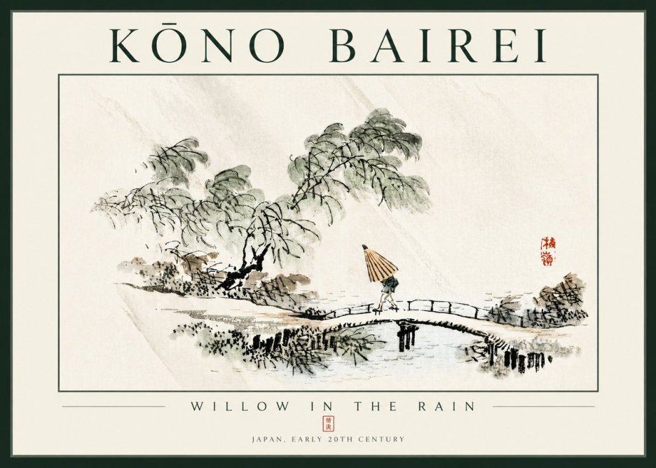 Kōno Bairei Willow in the Rain No4 - Plakat