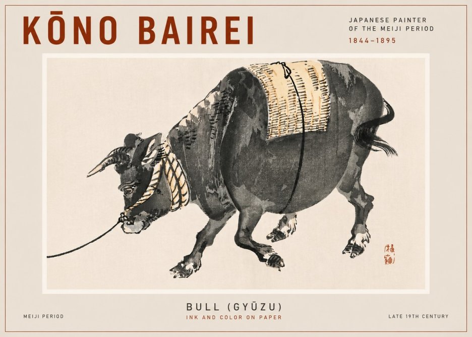 Kōno Bairei Bull (Gyūzu) No4 - Plakat