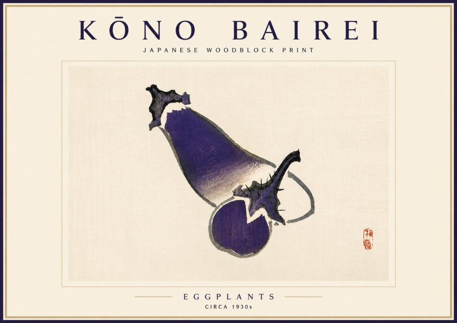 Kōno Bairei Eggplants No4 - Plakat