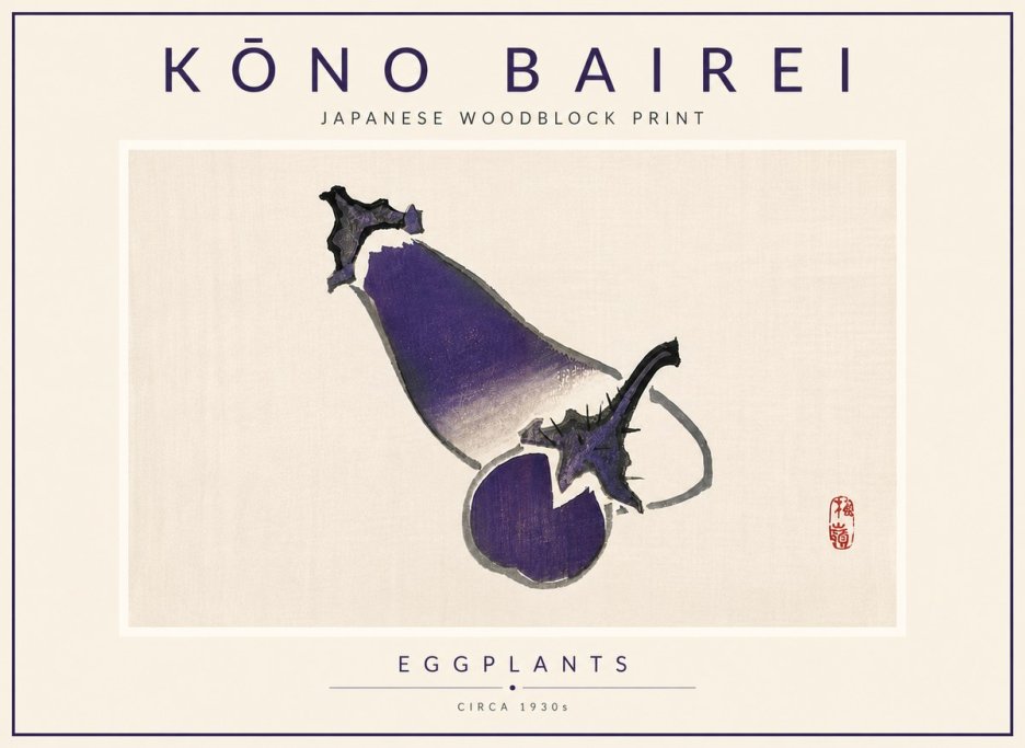 Kōno Bairei Eggplants No6 - Plakat