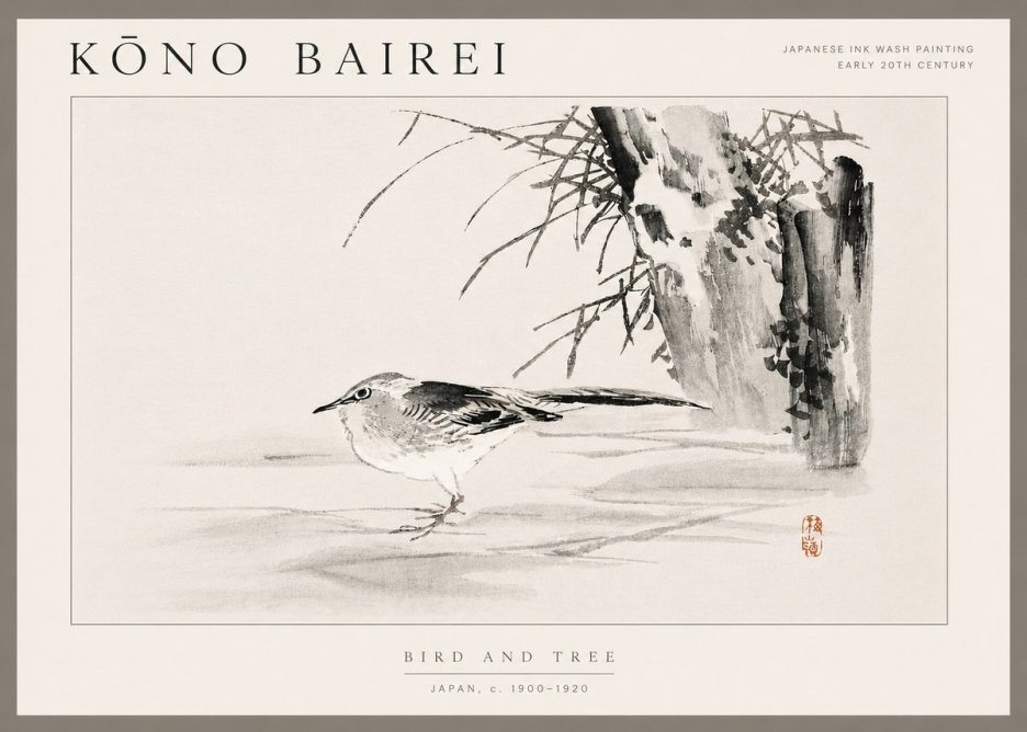 Kōno Bairei Bird and Tree No6 - Plakat