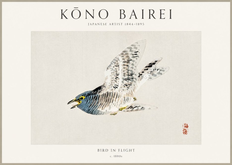 Kōno Bairei Bird in Flight No1 - Plakat