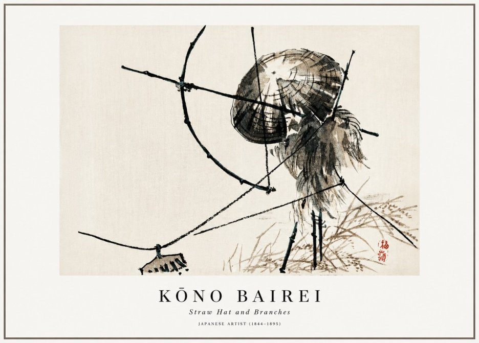 Kōno Bairei Straw Hat and Branches No1 - Plakat