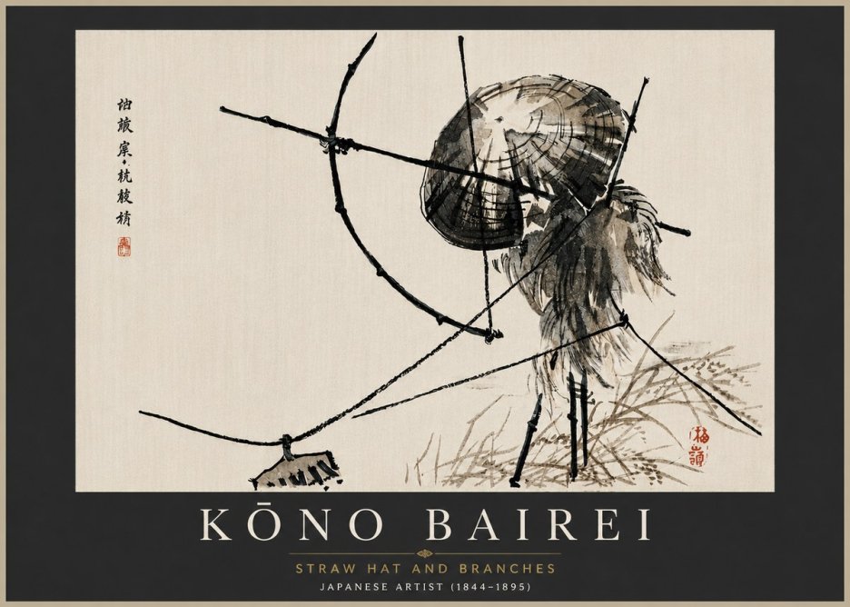 Kōno Bairei Straw Hat and Branches No5 - Plakat