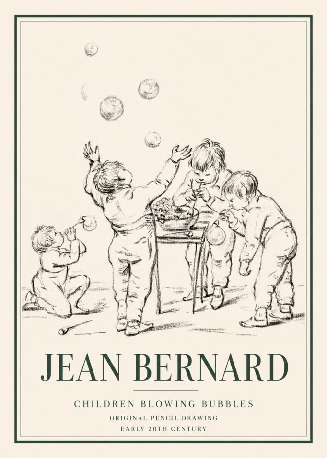 Jean Bernard Children Blowing Bubbles No3 - Plakat