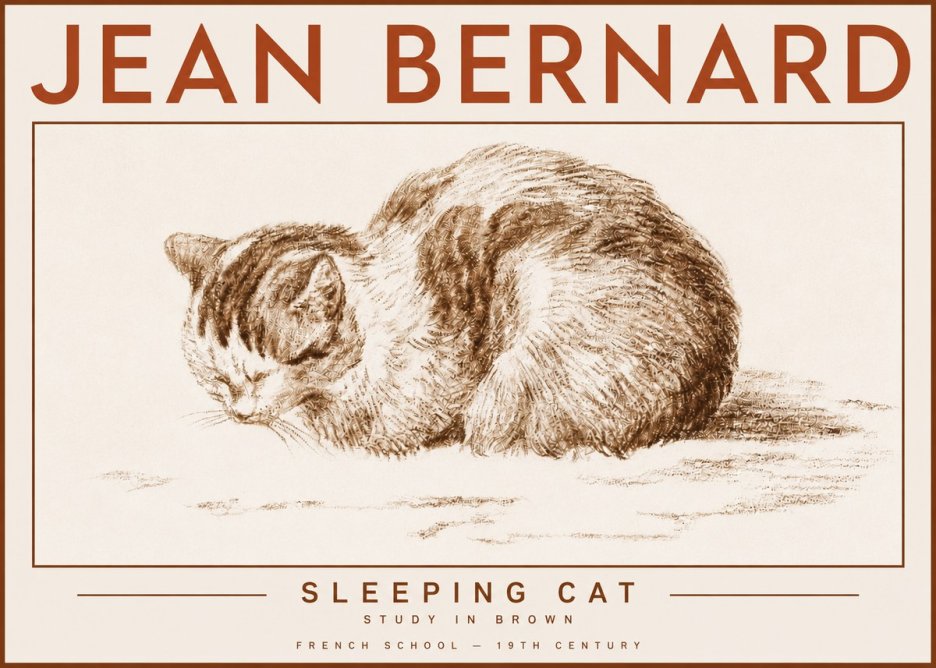 Jean Bernard Sleeping Cat — Study in Brown No4 - Plakat