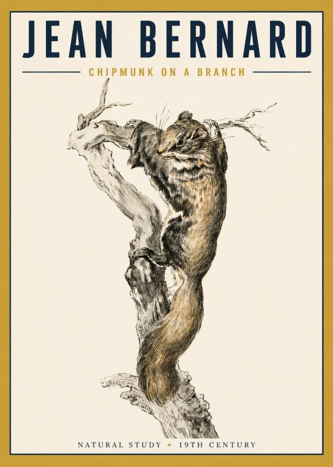 Jean Bernard Study of a Squirrel Climbing a Branch No5 - Plakat