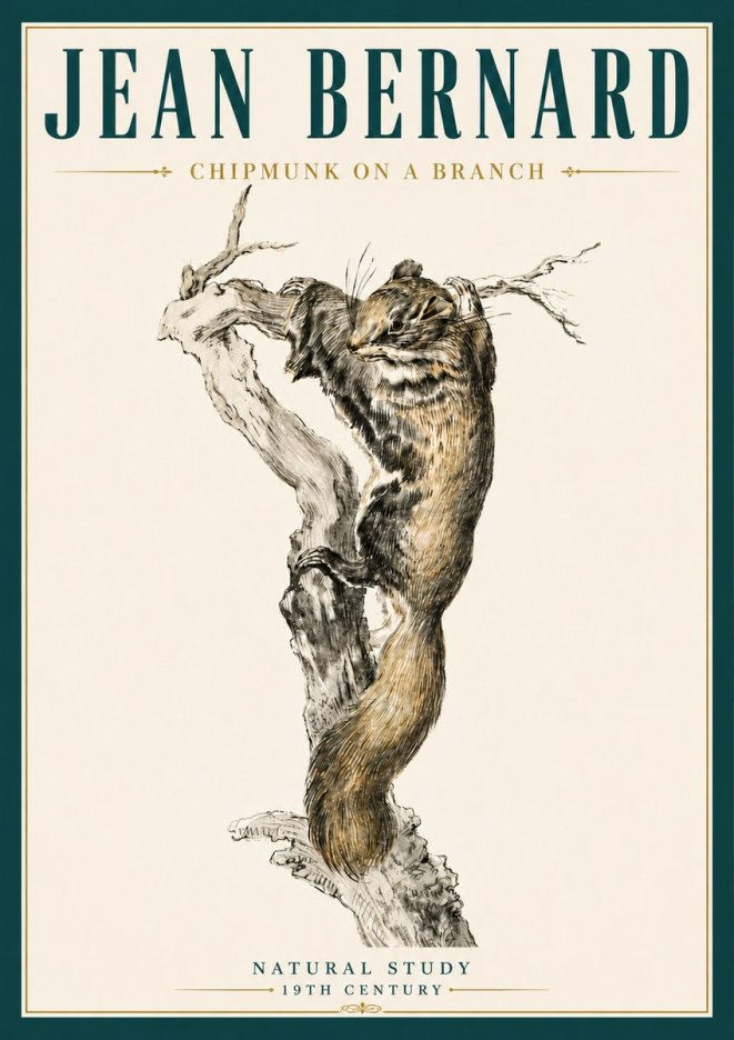 Jean Bernard Study of a Squirrel Climbing a Branch No6 - Plakat
