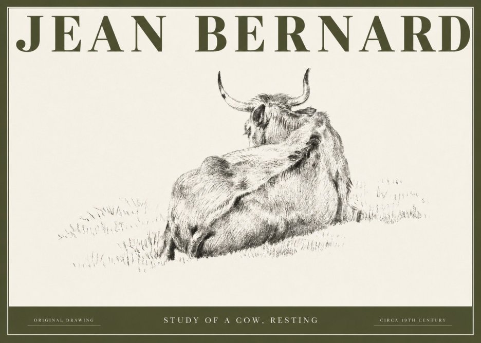 Jean Bernard Resting Bovine - Study in Graphite No3 - Plakat