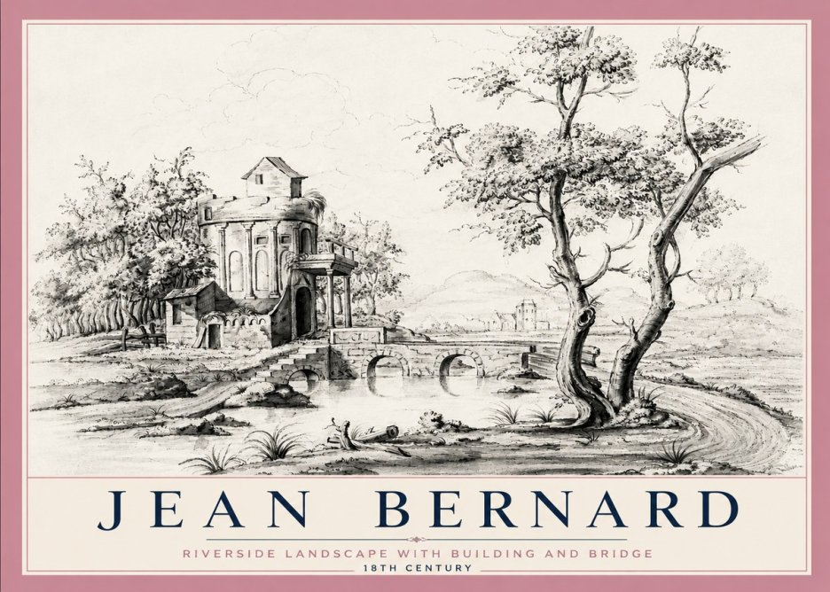 Jean Bernard Riverside Landscape with Bridge and Tower No6 - Plakat