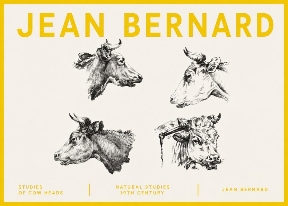 Jean Bernard Studies of Cattle - Four Heads No5 - Plakat