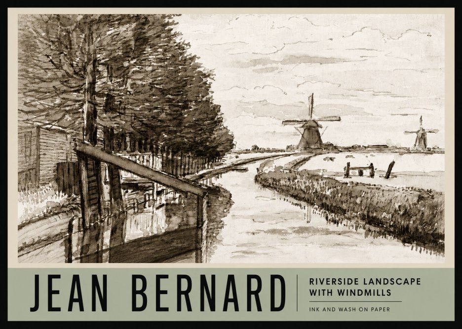 Jean Bernard Riverside Landscape with Windmills No3 - Plakat