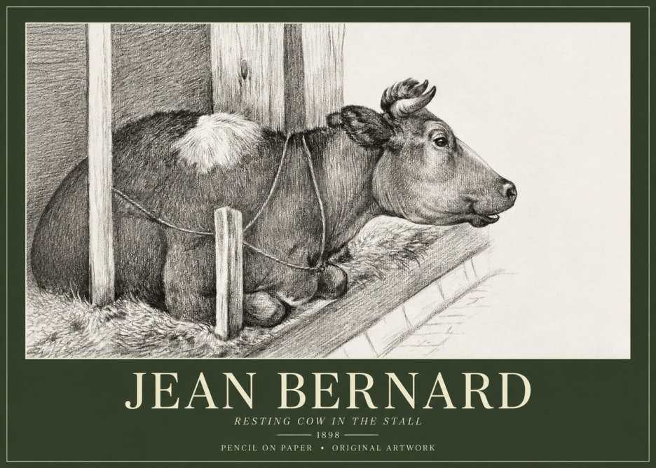 Jean Bernard Resting Cow in the Stall II No1 - Plakat