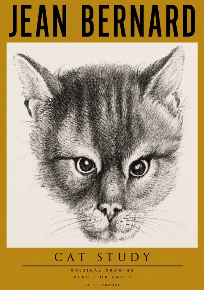 Jean Bernard Cat Study. Original Drawing No4 - Plakat