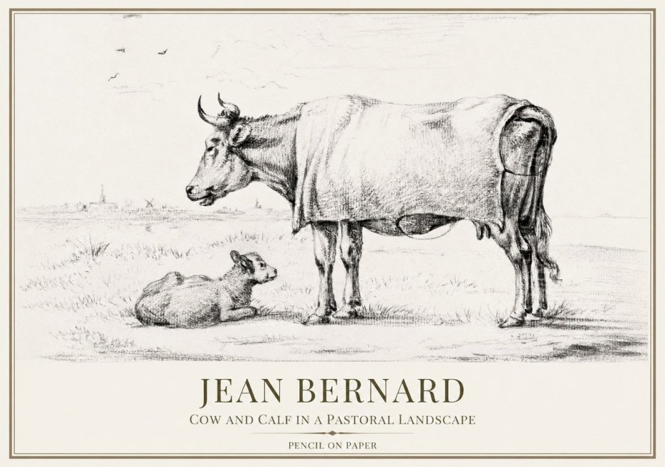 Jean Bernard Cow and Calf in a Pastoral Landscape No1 - Plakat