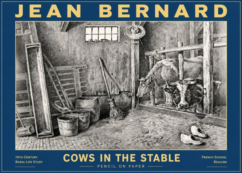 Jean Bernard Cows in the Stable No6 - Plakat