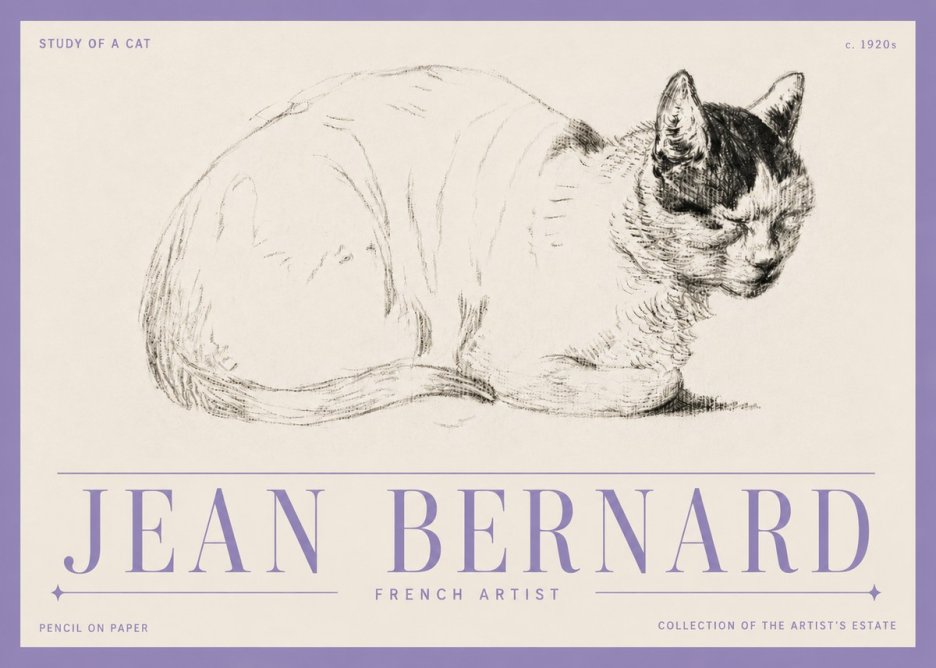 Jean Bernard Study of a Cat III No5 - Plakat