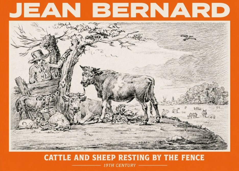 Jean Bernard Cattle and Sheep Resting by the Fence No2 - Plakat